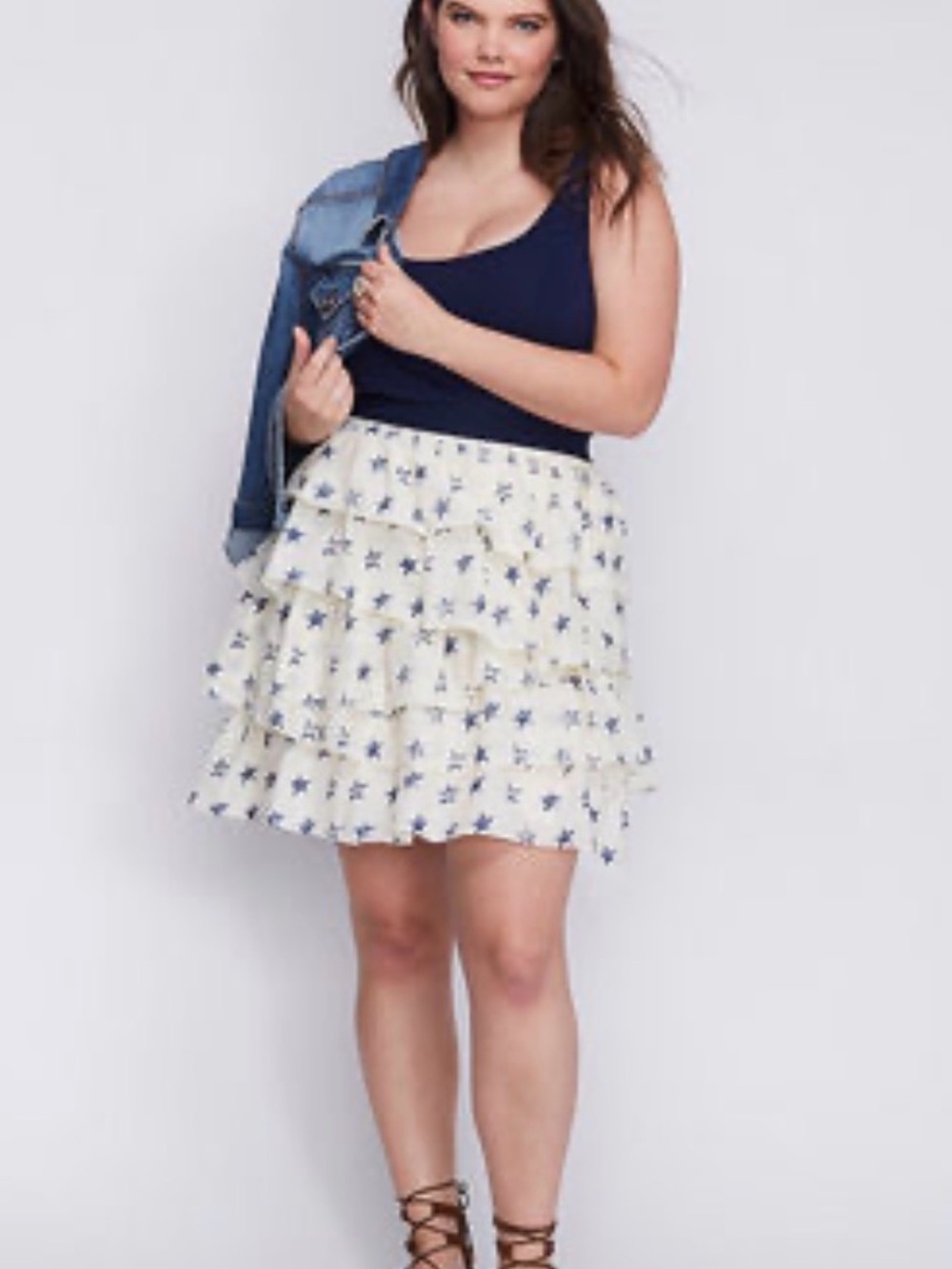 Lane Bryant Tiered Ruffle Skirt with Navy Star Print